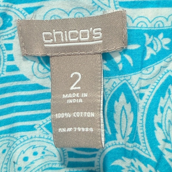Chico's Turquoise and White Patterned Top L‎ - Picture 2 of 7